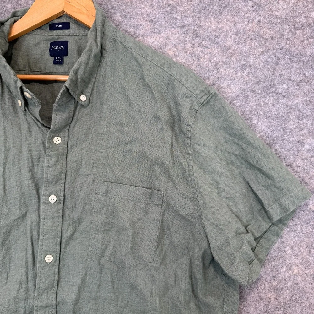 Banana Republic Linen‎ Button Down Shirt Mens 2XL Slim Fit Pocket Dark Green